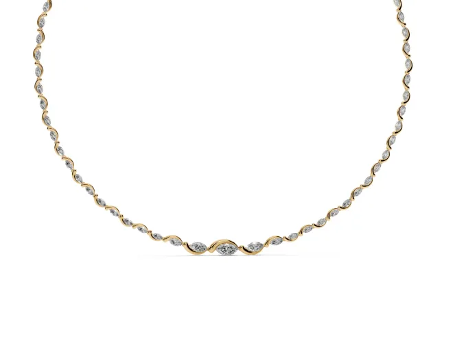 Marquise Lab-Grown Diamond Graduated Riviera Necklace | Wave Links | Yellow Gold