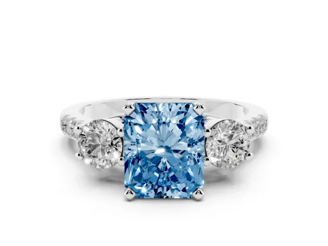 Radiant Cut Three-Stone Engagement Ring Setting for a Fancy Blue Lab-Grown Diamond | White Gold