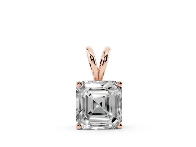 Asscher Cut Lab-Grown Diamond Solitaire Pendant Necklace | V-Shaped Bail | Rose Gold