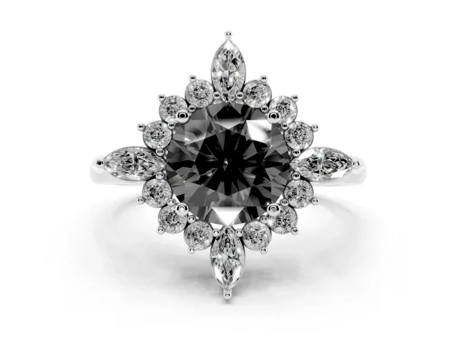 Round Cluster Halo Engagement Ring Setting for a Black Center | Platinum