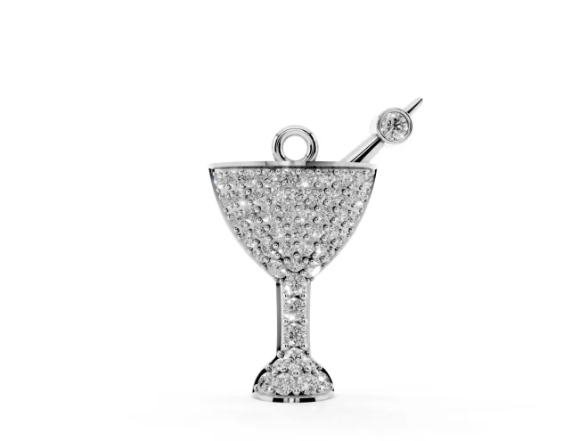 Round Lab-Grown Diamond Pavé Martini Glass Pendant Necklace | Bezel-Set Olive | Sterling Silver
