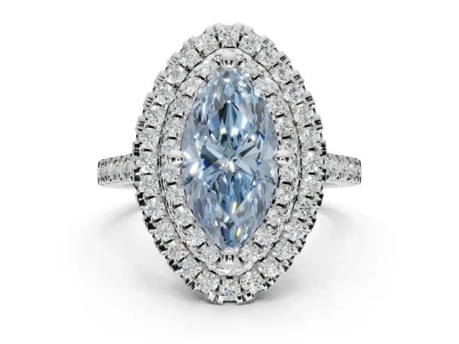Marquise Double Halo Engagement Ring Setting for a Fancy Blue Lab-Grown Diamond | Pavé Shoulders | White Gold
