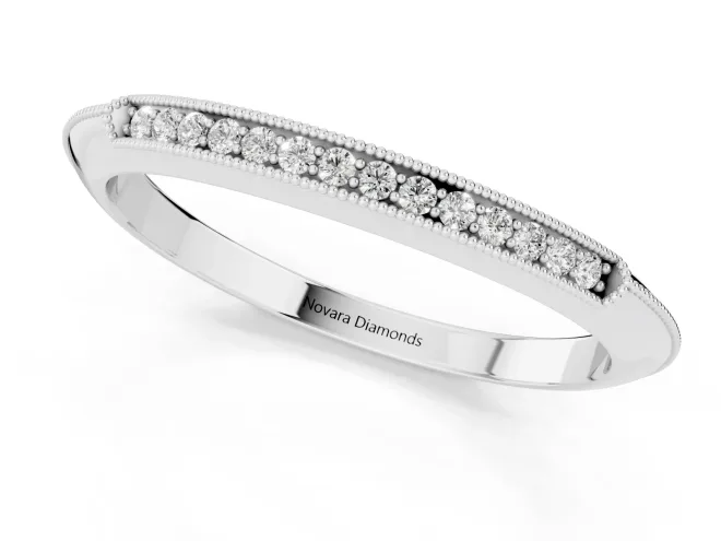 Round Diamond Pavé Half Eternity Band Set in Platinum with Milgrain Frame – second view