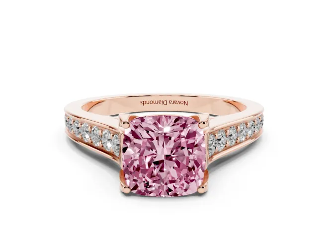 Cushion Cut Graduated Pavé Engagement Ring Setting for a Fancy Pink Lab-Grown Diamond | Rose Gold