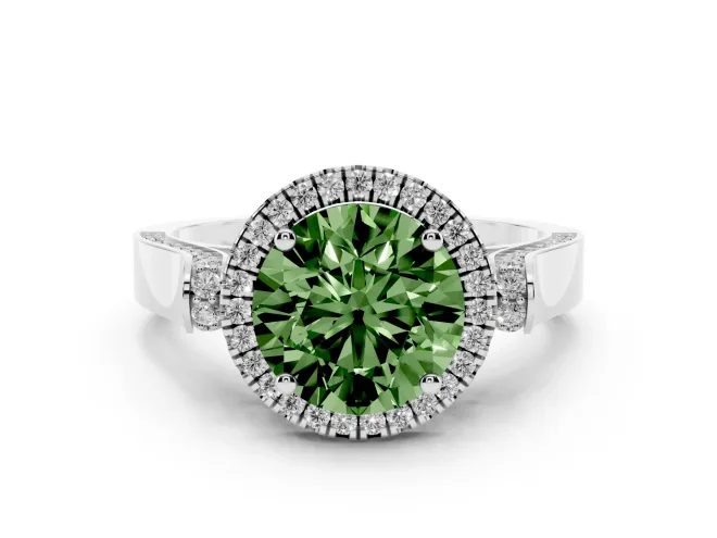 Round Pavé Halo Engagement Ring Setting for a Fancy Green Lab-Grown Diamond | Platinum