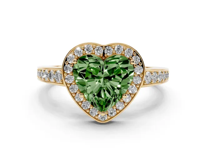 Heart-Shaped Framed Halo Engagement Ring Setting for a Fancy Green Lab-Grown Diamond | Yellow Gold