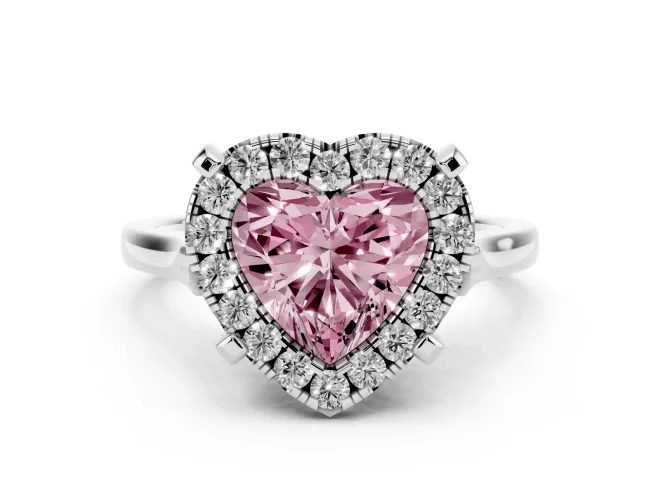 Heart-Shaped Claw Corner Halo Engagement Ring Setting for a Fancy Pink Lab-Grown Diamond | Slim Plain Band | White Gold