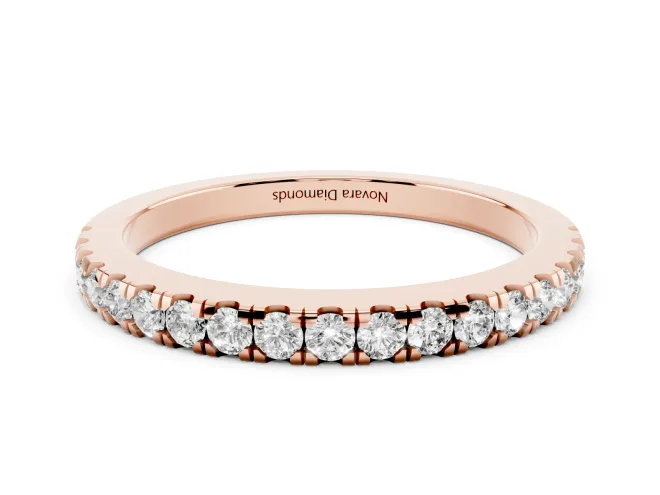 Round Lab-Grown Diamond Pavé Half Eternity Wedding Band | U-Prong Setting | Rose Gold