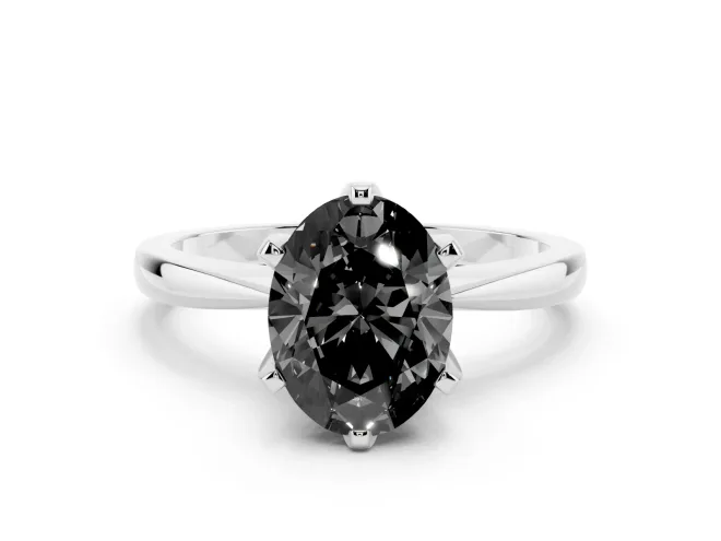 Oval Tapered Solitaire Engagement Ring Setting for a Black Center | Claw Prong Head | Platinum