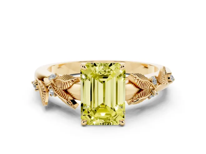 Emerald Cut Leaf Engagement Ring Setting for a Fancy Yellow Lab-Grown Diamond | Yellow Gold