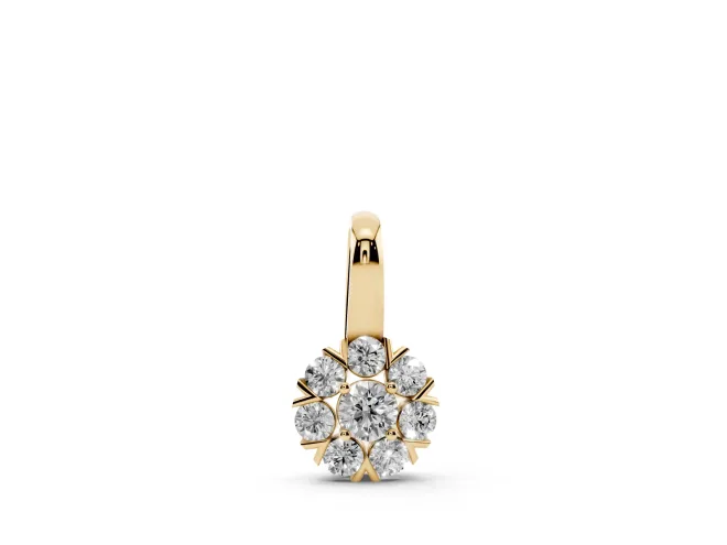 Round Lab-Grown Diamond Floral Cluster Pendant Necklace | Petal Halo | Yellow Gold
