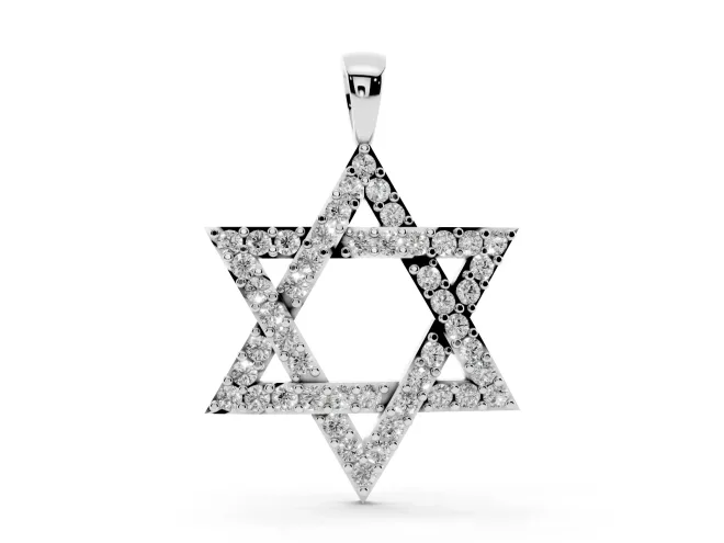Round Lab-Grown Diamond Pavé Star of David Pendant Necklace | Woven Triangles | White Gold
