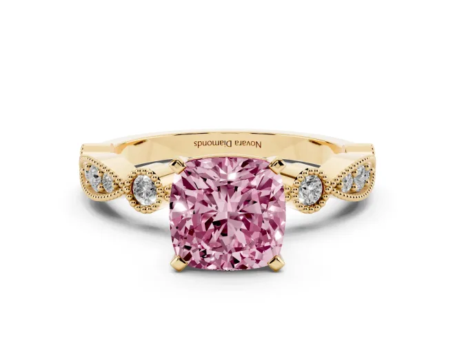 Cushion Cut Vintage Engagement Ring Setting for a Fancy Pink Lab-Grown Diamond | Yellow Gold