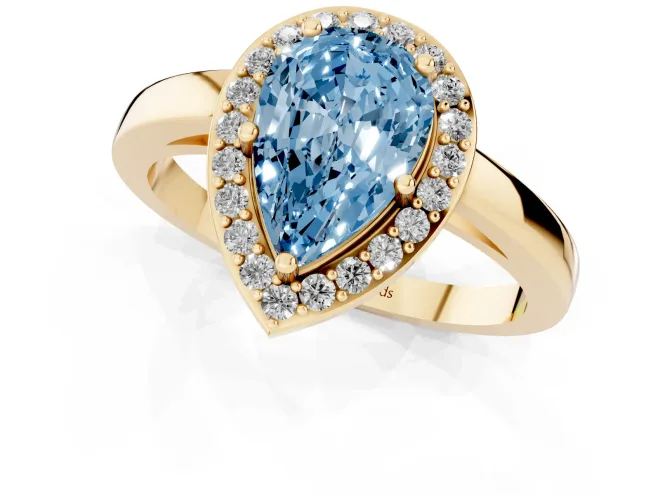 Fancy Blue Pear Cut Diamond Halo Ring Set in Yellow gold with Solitaire Band and Prong Setting – second view