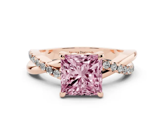 Princess Cut Twist Engagement Ring Setting for a Fancy Pink Lab-Grown Diamond | Rose Gold