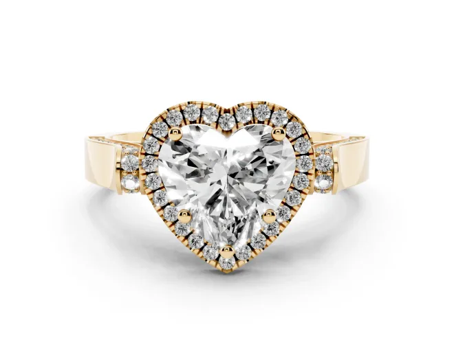 Heart-Shaped Halo Engagement Ring Setting | Pointed Pavé Shoulders | Yellow Gold