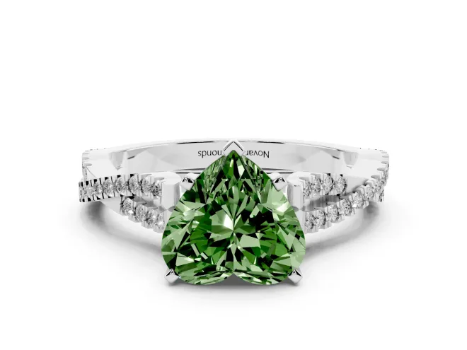 Heart-Shaped Twisted Engagement Ring Setting for a Fancy Green Lab-Grown Diamond | White Gold