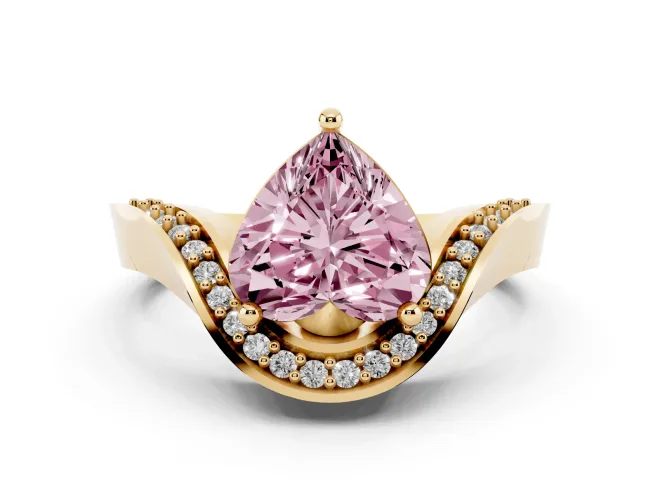 Heart-Shaped Bypass Solitaire Engagement Ring Setting for a Fancy Pink Lab-Grown Diamond | Pavé Ribbon | Yellow Gold