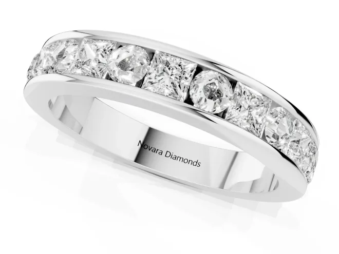 Princess Diamond Channel Set Promise Ring Set in Silver with Round Accent Stations – second view