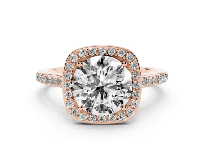 Round Pavé Halo Engagement Ring Setting | Rose Gold