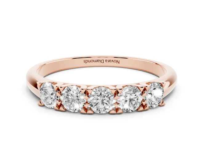 Round Lab-Grown Diamond Five-Stone Men's Wedding Band | Shared Prongs | Rose Gold