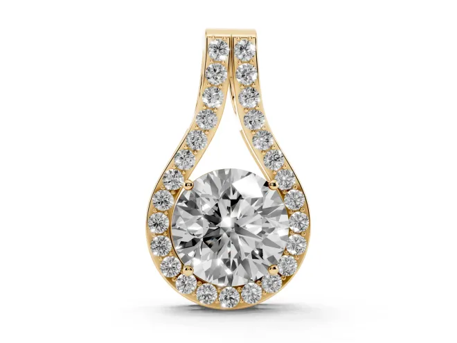 Round Lab-Grown Diamond Teardrop Halo Pendant Necklace | Pavé Split Bail | Yellow Gold