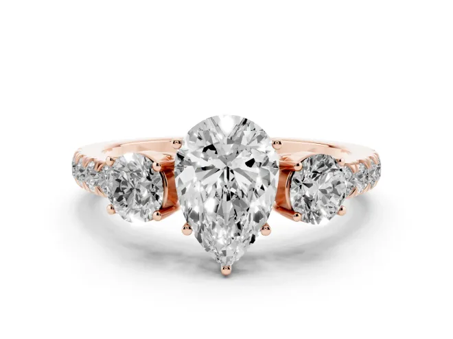 Pear-Shaped Three Stone Engagement Ring Setting | Pavé Shoulders | Rose Gold