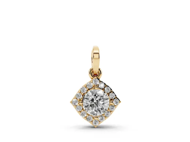 Round Lab-Grown Diamond On-Point Halo Pendant Necklace | Curved-Side Frame | Yellow Gold