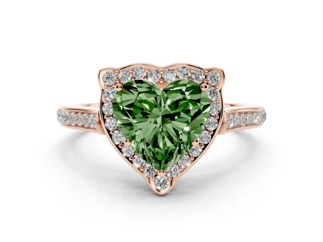 Heart-Shaped Petal Tip Halo Engagement Ring Setting for a Fancy Green Lab-Grown Diamond | Pavé Band | Rose Gold