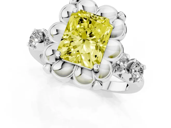 Radiant Cut Floral Engagement Ring Setting for a Fancy Yellow Lab-Grown Diamond | Petal Frame | Sterling Silver – second view