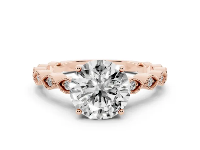 Round Vintage Milgrain Solitaire Engagement Ring Setting | Scalloped Band | Rose Gold