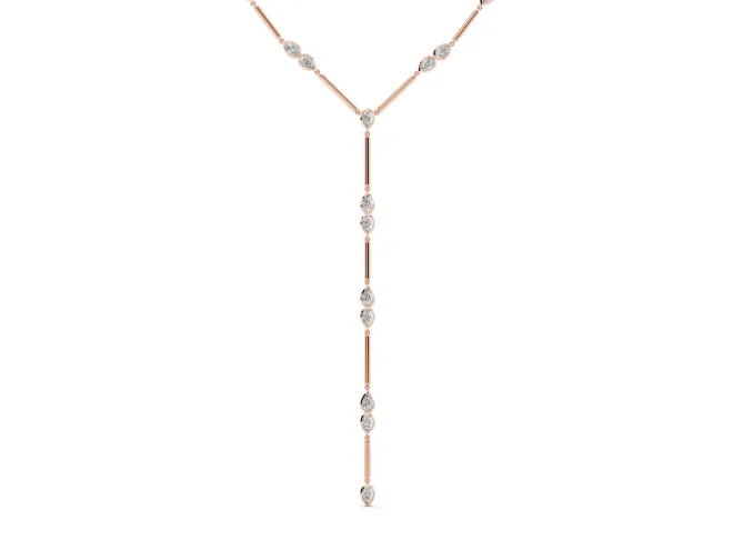 Pear-Shaped Lab-Grown Diamond Bezel Station Lariat Necklace | Polished Bar Links | Rose Gold