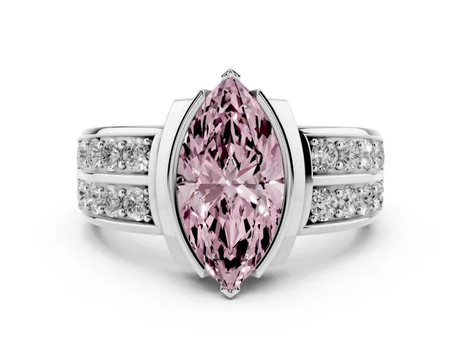 Marquise Half Bezel Engagement Ring Setting for a Fancy Pink Lab-Grown Diamond | Channel Band | Sterling Silver