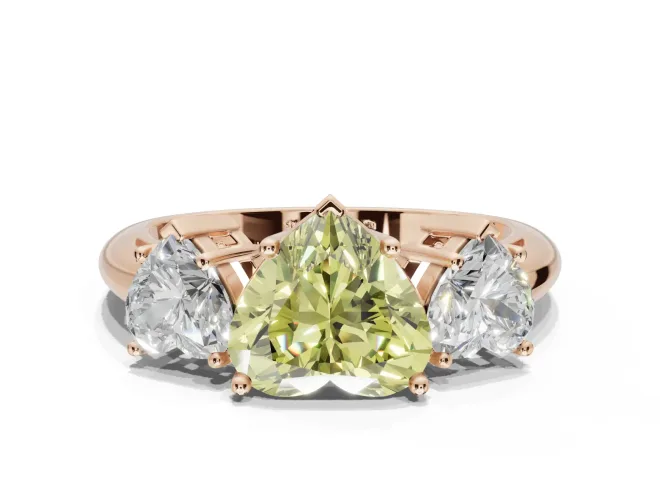 Heart-Shaped Three Stone Engagement Ring Setting for a Fancy Yellow Lab-Grown Diamond | Plain Band | Rose Gold