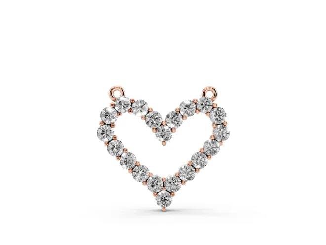 Round Lab-Grown Diamond Open Heart Pendant Necklace | Fixed Between Chains | Rose Gold