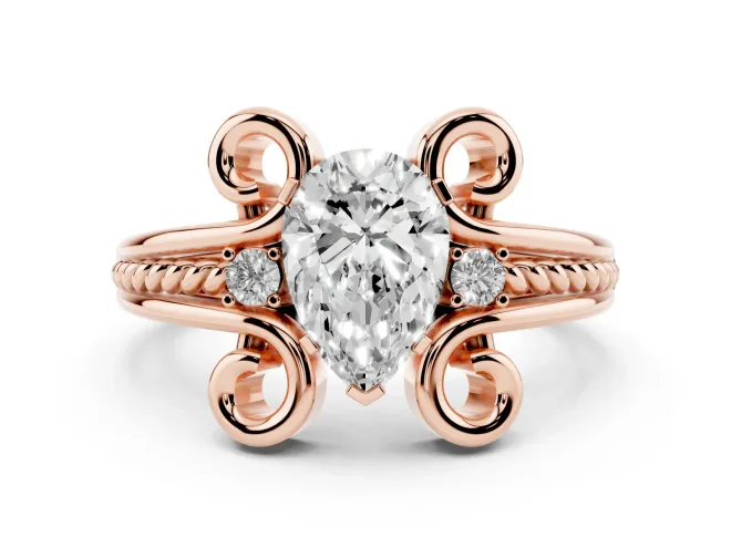 Pear-Shaped Scroll Solitaire Engagement Ring Setting | Rope Twist Band | Rose Gold