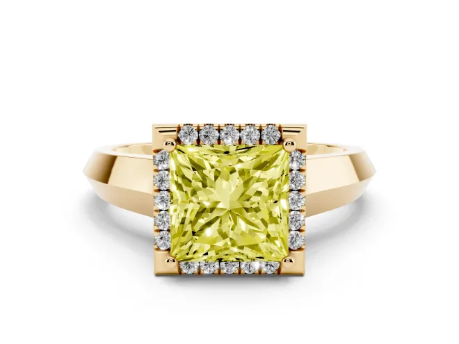 Princess Cut Halo Engagement Ring Setting for a Fancy Yellow Lab-Grown Diamond | Knife-Edge Band | Yellow Gold