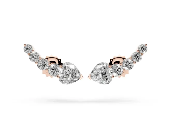Round and Heart Lab-Grown Diamond Graduated Ear Climbers | Petite Curve | Rose Gold