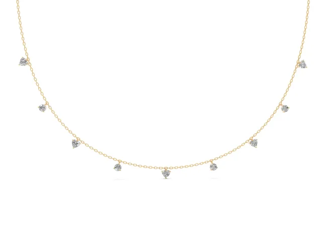 Heart and Round Lab-Grown Diamond Station Necklace | Alternating Stations | Yellow Gold