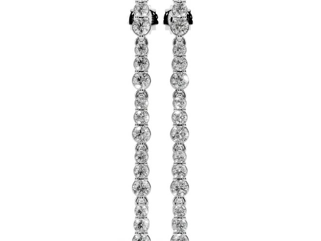 Round Lab-Grown Diamond Single Row Dangle Earrings | Open Box Links | Sterling Silver