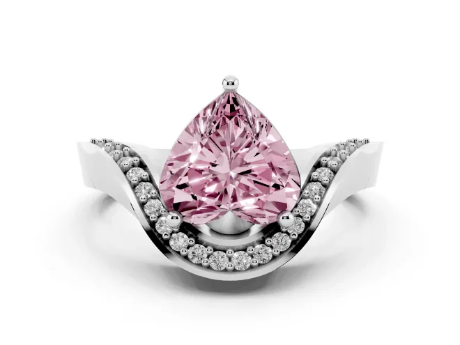 Heart-Shaped Bypass Solitaire Engagement Ring Setting for a Fancy Pink Lab-Grown Diamond | Pavé Ribbon | White Gold