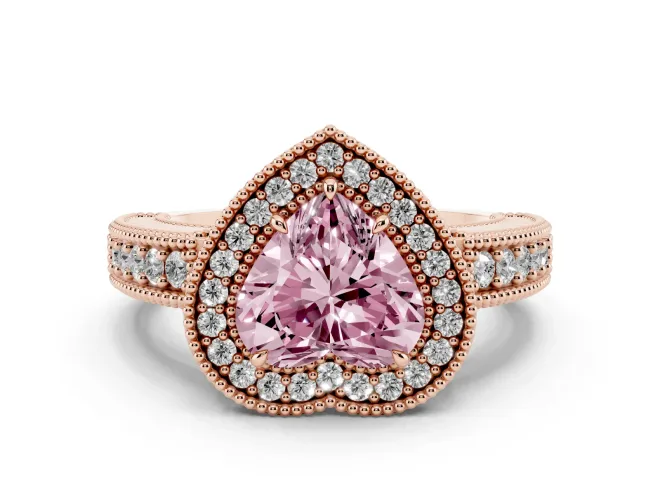 Heart-Shaped Halo Engagement Ring Setting for a Fancy Pink Lab-Grown Diamond | Rose Gold
