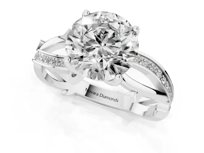 Round Cut Diamond Pavé Twist Band Solitaire Ring Set in White gold with Prong Setting – second view