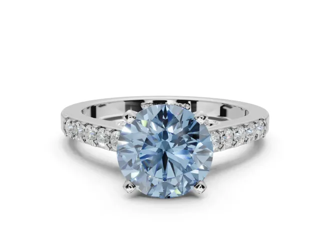 Round Pavé Engagement Ring Setting for a Fancy Blue Lab-Grown Diamond | Crossover Gallery | Platinum