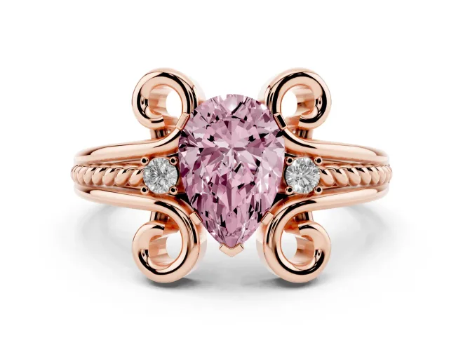 Pear-Shaped Scroll Solitaire Engagement Ring Setting for a Fancy Pink Lab-Grown Diamond | Rose Gold