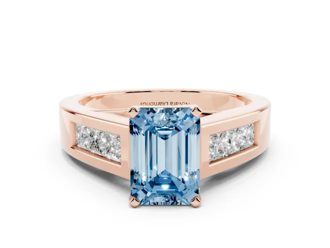 Emerald Cut Channel-Set Engagement Ring Setting for a Fancy Blue Lab-Grown Diamond | Rose Gold