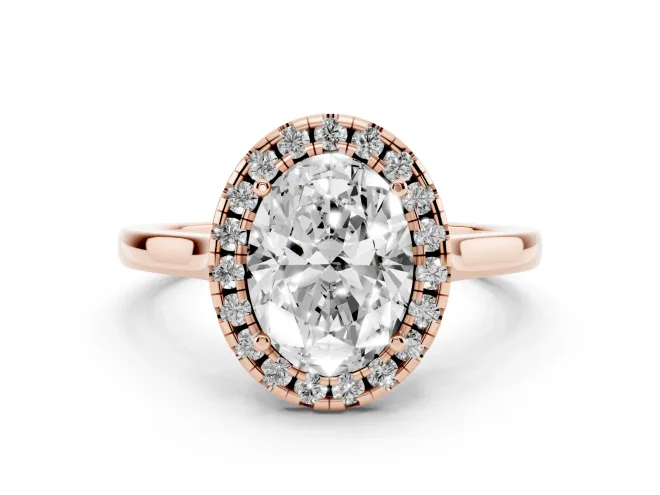 Oval Halo Engagement Ring Setting | Flat Tapered Band | Rose Gold
