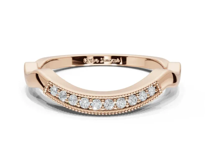 Round Lab-Grown Diamond Milgrain Deep Curve Wedding Band | Sculpted Shoulders | Rose Gold