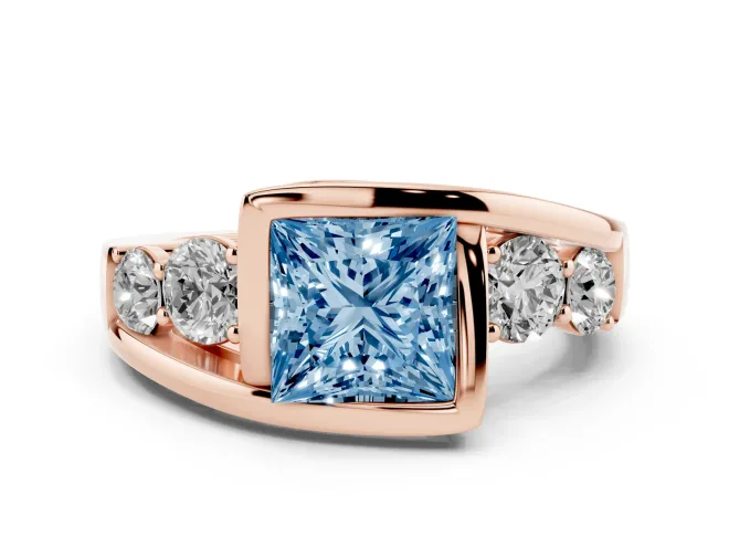 Princess Cut Bezel Bypass Engagement Ring Setting for a Fancy Blue Lab-Grown Diamond | Rose Gold