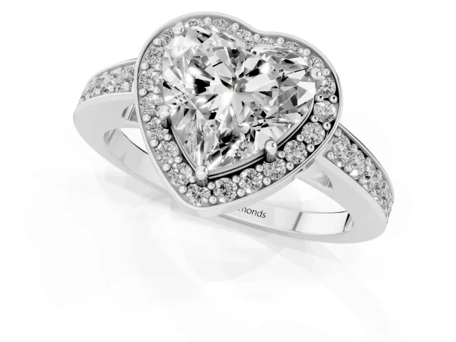 Heart Cut Diamond Halo Pavé Engagement Ring Set in White gold with Bezel Setting – second view
